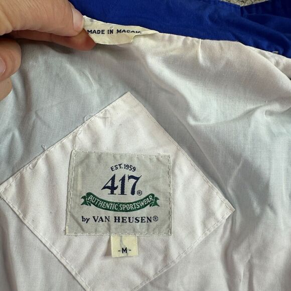 VINTAGE Van Heusen Jacket Mens M Blue White Coloblock Sailing Windbreaker READ - Picture 9 of 15